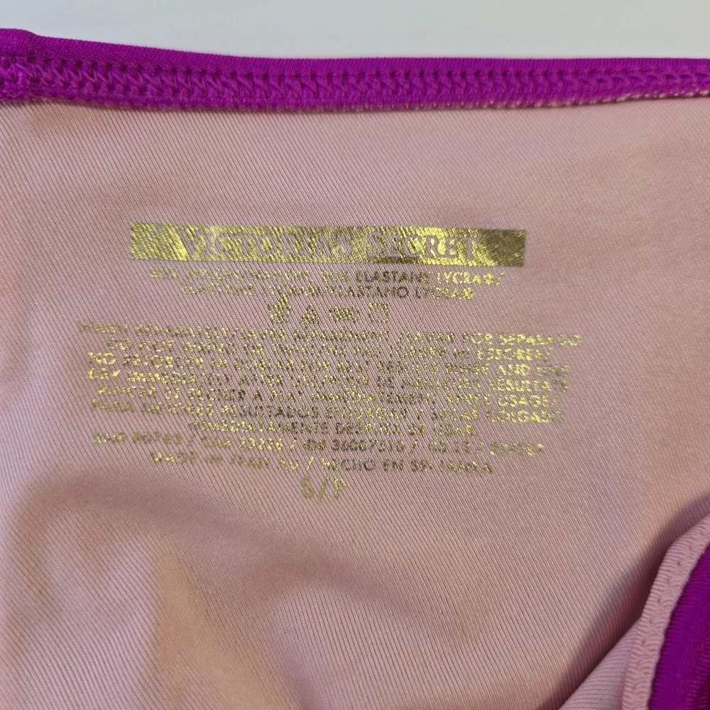 Victoria's Secret Fushia Bikini Twist Front Top 34DD Gold Ring Bottoms Size S
